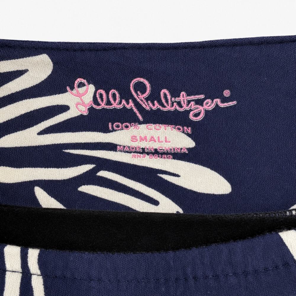 Lilly Pulitzer Top Women’s Small Navy White Floral Cotton Coastal Tee 3/4 Sleeve - Picture 11 of 16